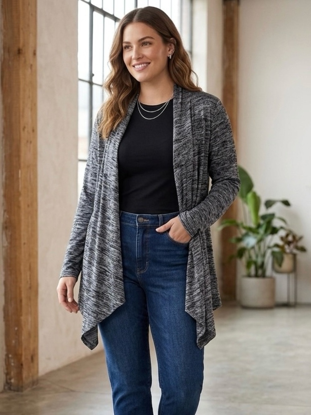 Apt 9 Grey Charcoal Open Cardigan